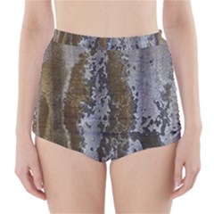 Grunge Rust Old Wall Metal Texture High-waisted Bikini Bottoms