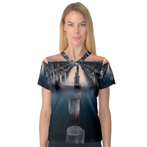 Logs Nature Pattern Pillars Shadow Women s V-neck Sport Mesh Tee by Amaryn4rt