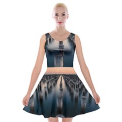 Logs Nature Pattern Pillars Shadow Velvet Skater Dress by Amaryn4rt