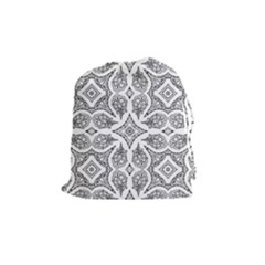 Mandala Line Art Black And White Drawstring Pouches (medium) 