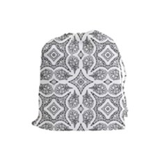 Mandala Line Art Black And White Drawstring Pouches (large) 