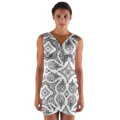 Mandala Line Art Black And White Wrap Front Bodycon Dress by Amaryn4rt