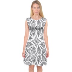 Mandala Line Art Black And White Capsleeve Midi Dress