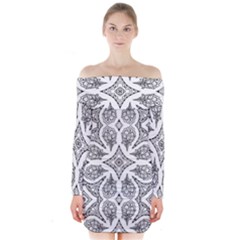 Mandala Line Art Black And White Long Sleeve Off Shoulder Dress