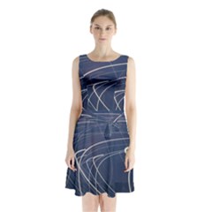 Light Movement Pattern Abstract Sleeveless Chiffon Waist Tie Dress