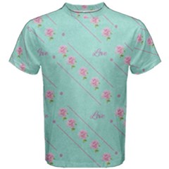 Love Flower Blue Background Texture Men s Cotton Tee by Amaryn4rt