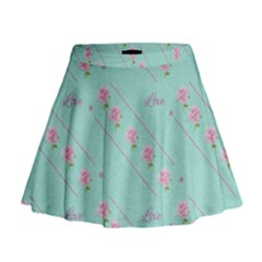 Love Flower Blue Background Texture Mini Flare Skirt by Amaryn4rt