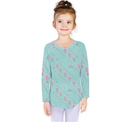 Love Flower Blue Background Texture Kids  Long Sleeve Tee