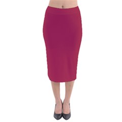 Deep Red Velvet Midi Pencil Skirt