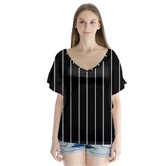 Black And White Lines Flutter Sleeve Top