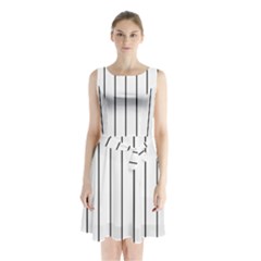 White And Black Lines Sleeveless Chiffon Waist Tie Dress