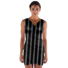 Black And White Lines Wrap Front Bodycon Dress