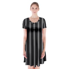 Black And White Lines Short Sleeve V-neck Flare Dress