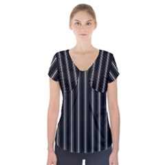 Black And White Lines Short Sleeve Front Detail Top