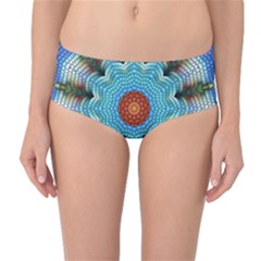 Pattern Blue Brown Background Mid-waist Bikini Bottoms by Amaryn4rt