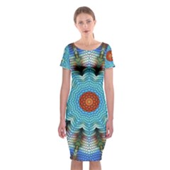 Pattern Blue Brown Background Classic Short Sleeve Midi Dress