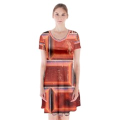 Portugal Ceramic Tiles Wall Short Sleeve V-neck Flare Dress