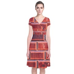 Portugal Ceramic Tiles Wall Short Sleeve Front Wrap Dress