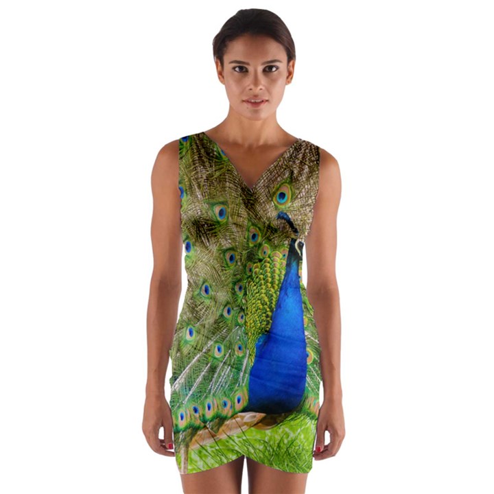 Peacock Animal Photography Beautiful Wrap Front Bodycon Dress