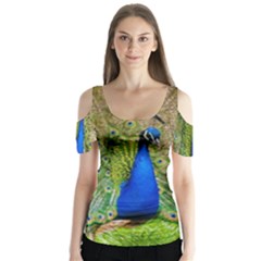 Peacock Animal Photography Beautiful Butterfly Sleeve Cutout Tee 