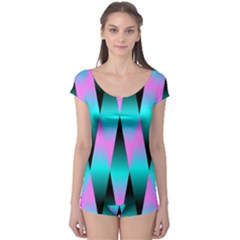 Shiny Decorative Geometric Aqua Boyleg Leotard  by Amaryn4rt