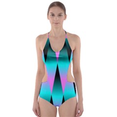 Shiny Decorative Geometric Aqua Cut-out One Piece Swimsuit by Amaryn4rt