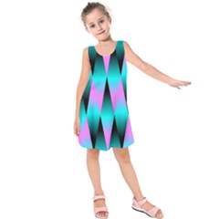 Shiny Decorative Geometric Aqua Kids  Sleeveless Dress