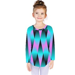 Shiny Decorative Geometric Aqua Kids  Long Sleeve Tee