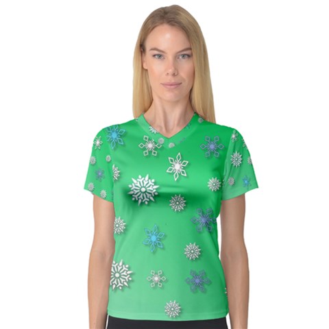 Snowflakes Winter Christmas Overlay Women s V-neck Sport Mesh Tee by Amaryn4rt