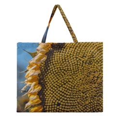 Sunflower Bright Close Up Color Disk Florets Zipper Large Tote Bag by Amaryn4rt