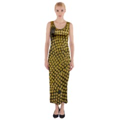 Sunflower Bright Close Up Color Disk Florets Fitted Maxi Dress by Amaryn4rt