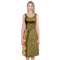 Sunflower Bright Close Up Color Disk Florets Midi Sleeveless Dress by Amaryn4rt