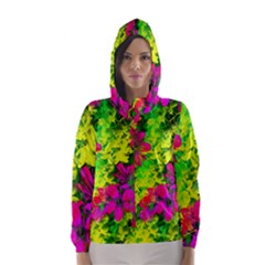 Flowers Chaos In Green, Yellow And Pinks Hooded Wind Breaker (women) by traceyleeartdesigns