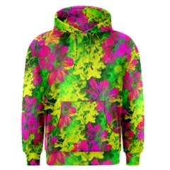 Flowers Chaos In Green, Yellow And Pinks Men s Pullover Hoodie