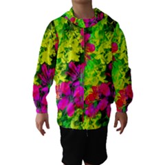 Flowers Chaos In Green, Yellow And Pinks Hooded Wind Breaker (kids)