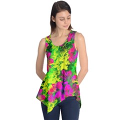 Flowers Chaos In Green, Yellow And Pinks Sleeveless Tunic