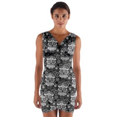 Sugar Skull Wrap Front Bodycon Dress by Ancello