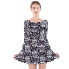 Sugar Skull Long Sleeve Velvet Skater Dress by Ancello