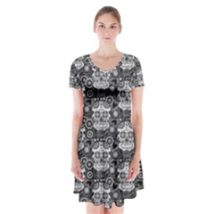 Sugar Skull Short Sleeve V-neck Flare Dress by Ancello