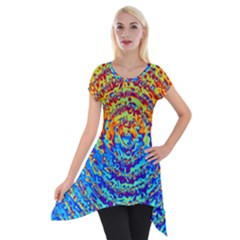 Background Color Game Pattern Short Sleeve Side Drop Tunic