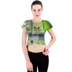 Butterfly #17 Crew Neck Crop Top by litimages