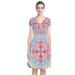 Drawing Mandala Art Short Sleeve Front Wrap Dress by Amaryn4rt