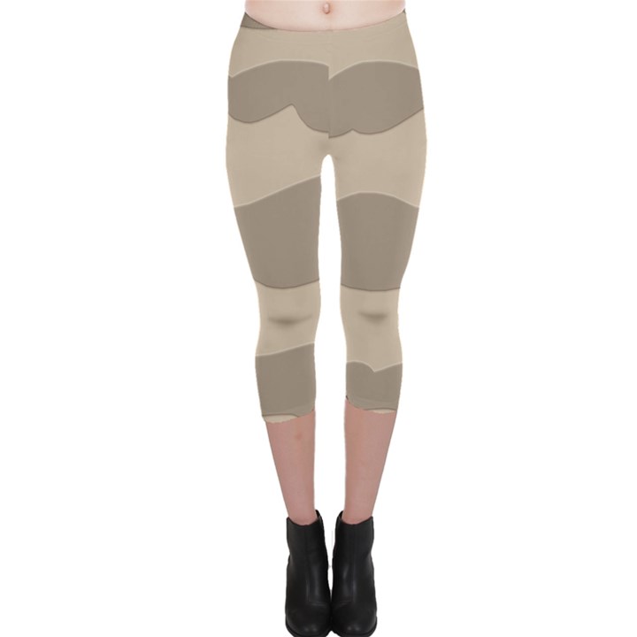 Pattern Wave Beige Brown Capri Leggings 