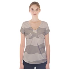 Pattern Wave Beige Brown Short Sleeve Front Detail Top by Amaryn4rt