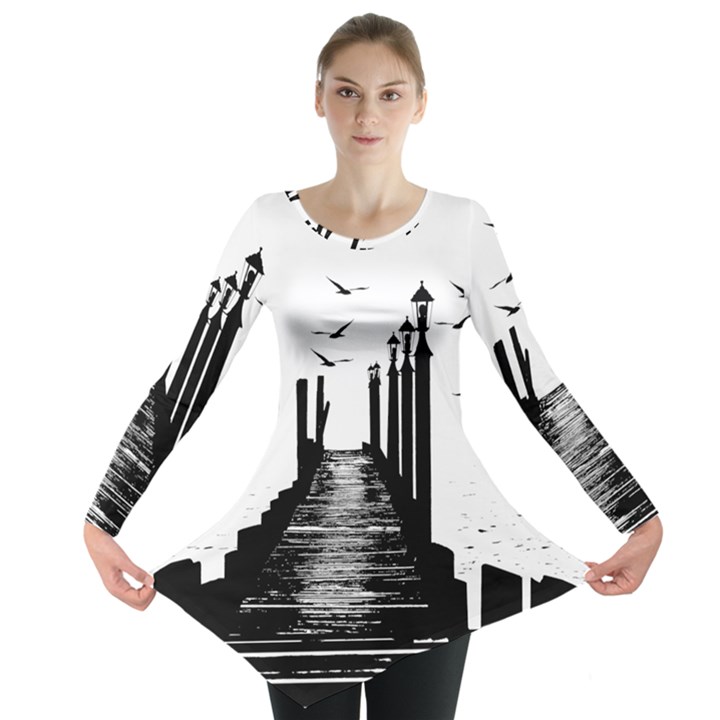 The Pier The Seagulls Sea Graphics Long Sleeve Tunic 