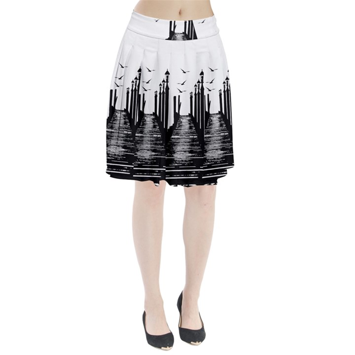 The Pier The Seagulls Sea Graphics Pleated Skirt