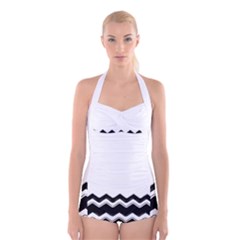 Chevrons Black Pattern Background Boyleg Halter Swimsuit 