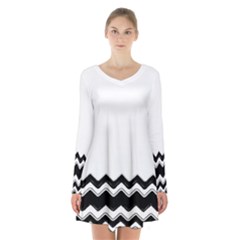 Chevrons Black Pattern Background Long Sleeve Velvet V-neck Dress by Nexatart