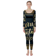 Christmas Gold Black Frame Noble Long Sleeve Catsuit by Nexatart