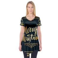 Christmas Gold Black Frame Noble Short Sleeve Tunic  by Nexatart